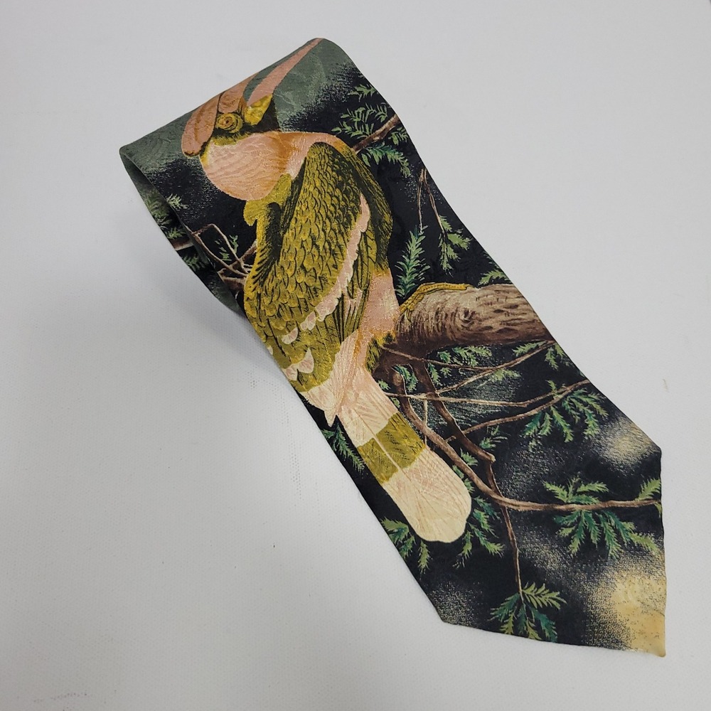 Endangered Species Rhinoceros Hornbill Bird Necktie Silk Retro Sole Survivor